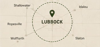 Lubbock service area map showing a fifty-mile radius